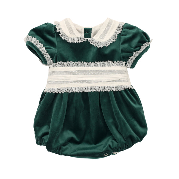 White & Green Velvet Bubble W/ Lace