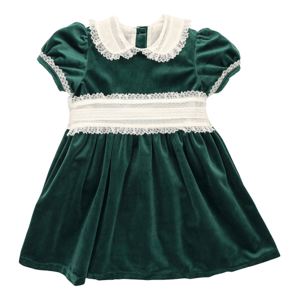 White & Green Velvet Dress W/ Lace