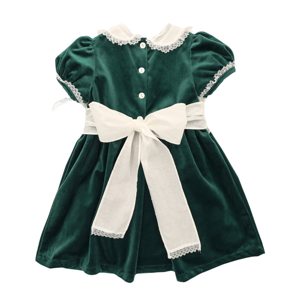 White & Green Velvet Dress W/ Lace