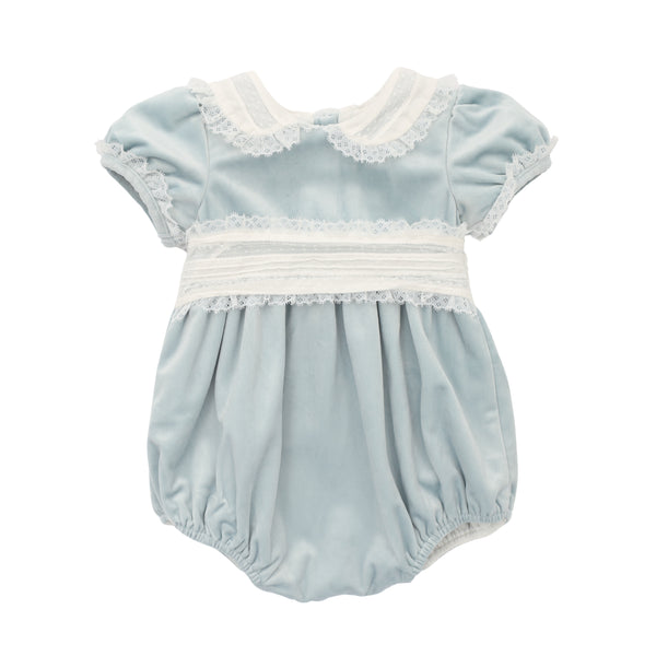 White & Ice Blue Velvet Bubble W/ Lace