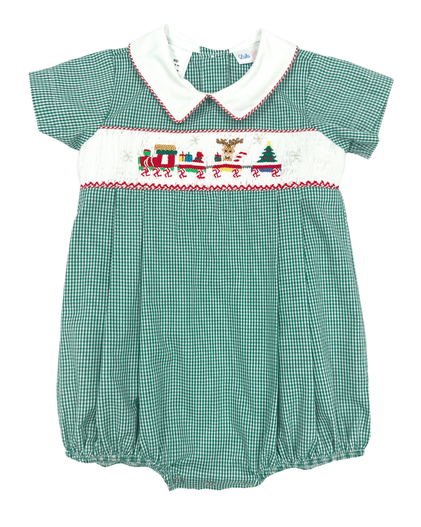 Christmas Train Smocked Pleated Bubble