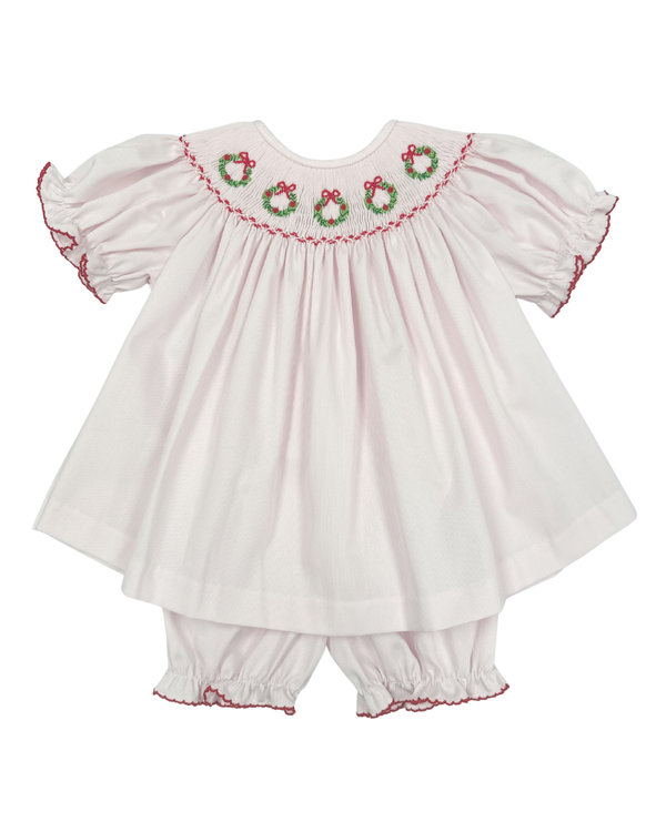 Holiday Wreath Smocked Bloomer Set