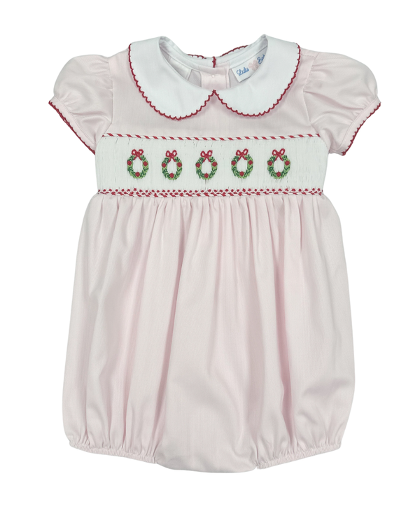 Holiday Wreath Smocked Collared Bubble