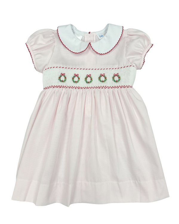 Holiday Wreath Smocked Collared Dress