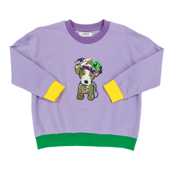 Sequin Mardi Gras Pup Sweatshirt- Lavender