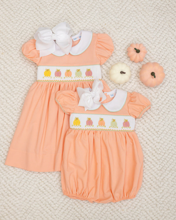 Pumpkin Smocked Rose Dress