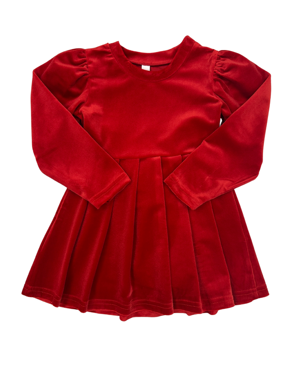 Velvet Bow Back Dress- Red