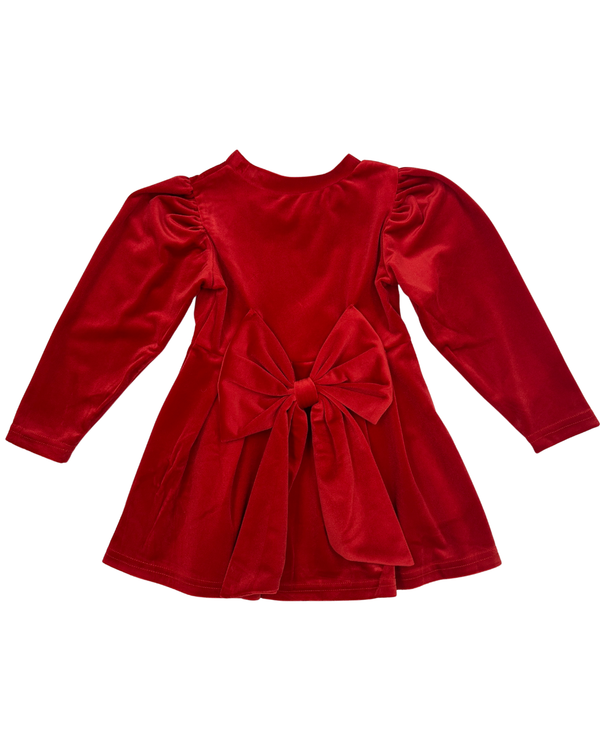 Velvet Bow Back Dress- Red
