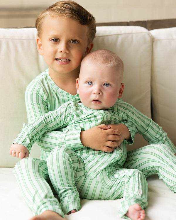 Green Ticking Stripe Sleep Romper