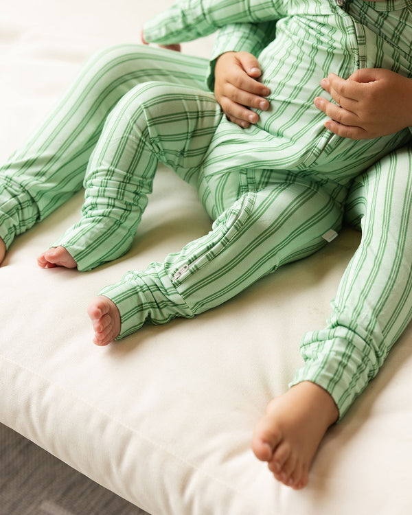Green Ticking Stripe Sleep Romper