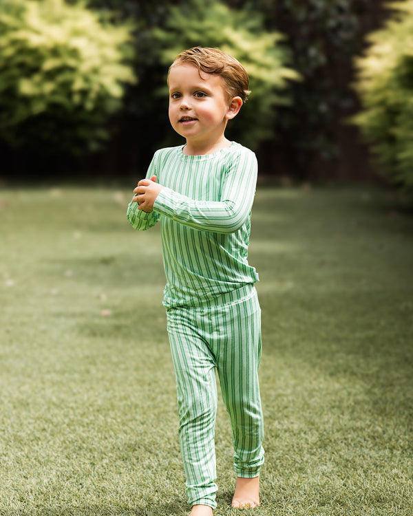 Green Ticking Stripe 2-Piece Pajamas