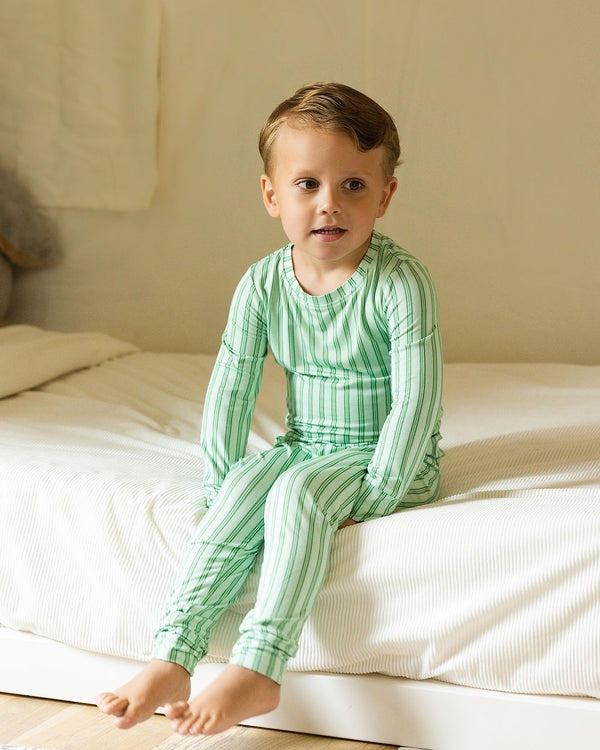 Green Ticking Stripe 2-Piece Pajamas