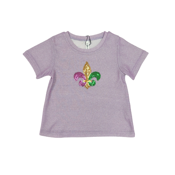 Glitter Mardi Gras Fleur-de-Lis Tee- Lavender