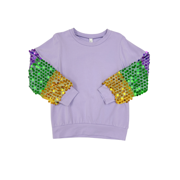 Mardi Gras Sequin Sleeve Sweatshirt- Lavender