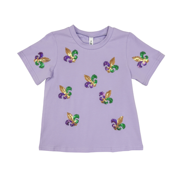 Sequin Fleur-de-Lis Scatter Tee- Lavender