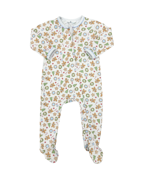 Frosted Wonderland Zipper Footie- Light Blue