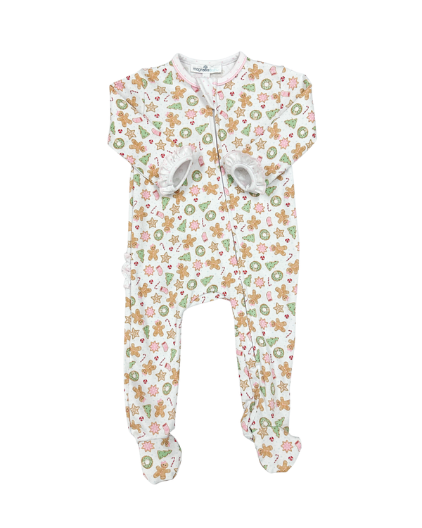 Frosted Wonderland Ruffle Zipper Footie- Pink