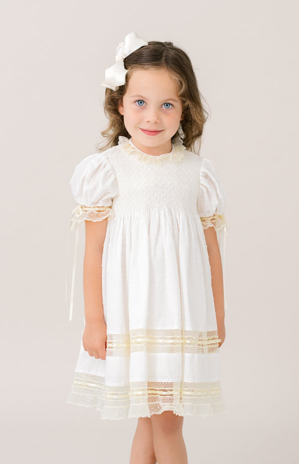 Margaret Dress- Spring White w/ Ecru