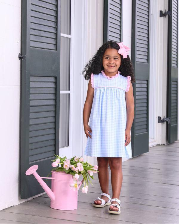 Meredith Dress- Light Blue Gingham/Light Pink