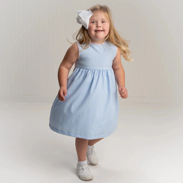 Mildred Blue Check Pink Bow Dress