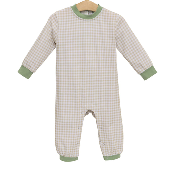 Miller Romper- Khaki Gingham/Sage