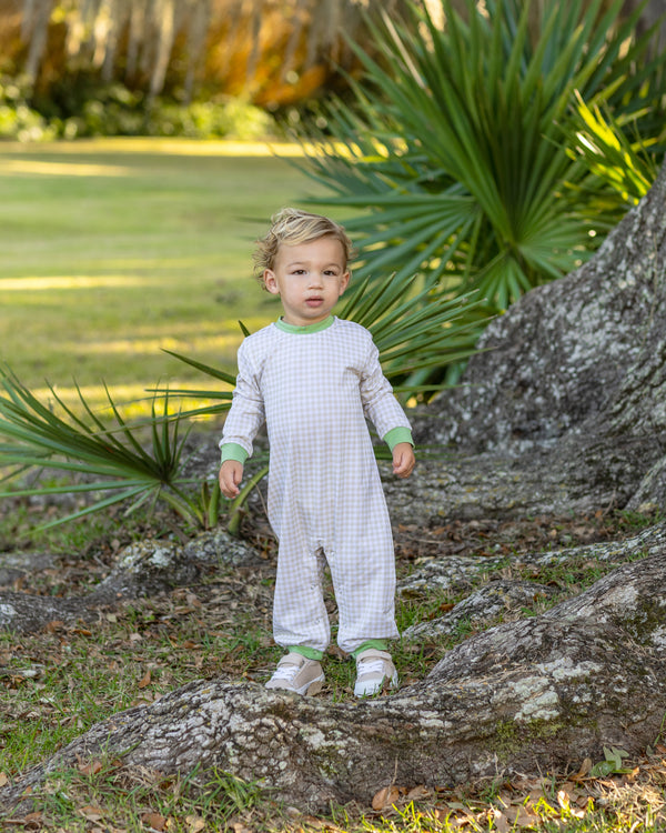 Miller Romper- Khaki Gingham/Sage
