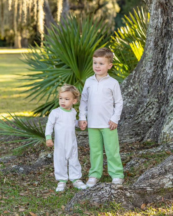 Miller Romper- Khaki Gingham/Sage