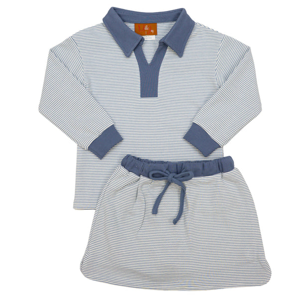 Isabelle Skort Set- Dusty Blue Stripe