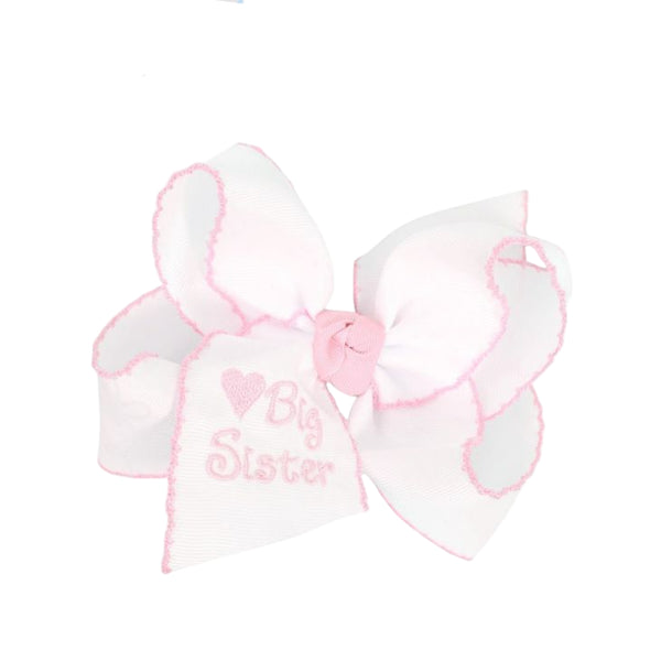 Embroidered Big Sister Hair Bow- Pink (5.5″)