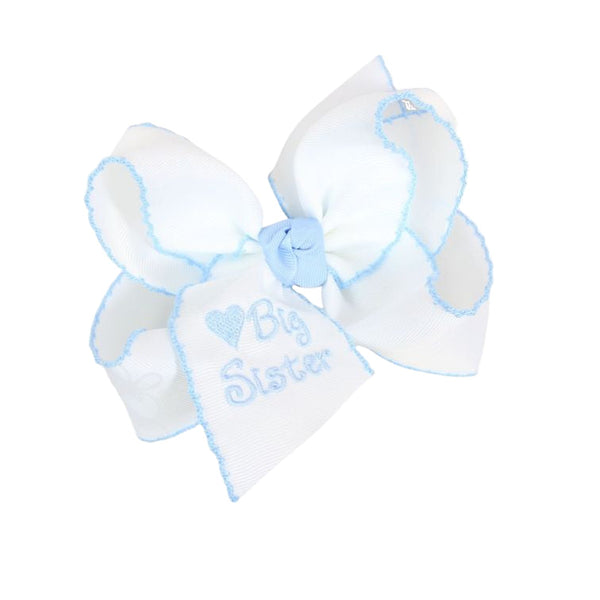 Embroidered Big Sister Hair Bow- Blue (5.5″)