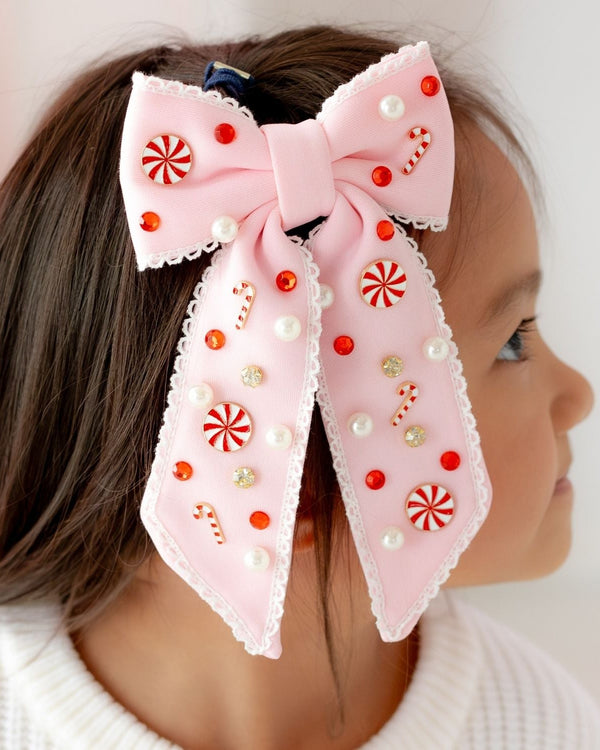 Candy Cane Christmas Gemstone Bow Clip