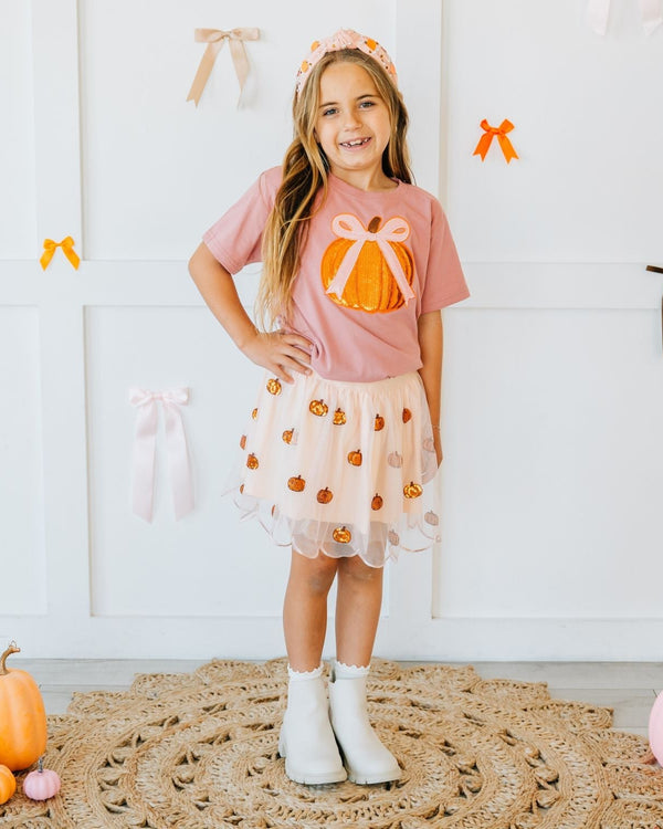 Coquette Pumpkin Sequin Patch T-Shirt