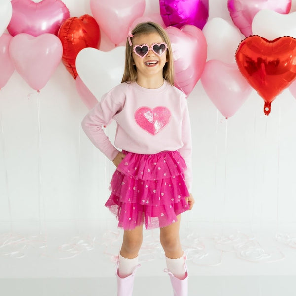Heart Sequin Patch Valentine's Sweatshirt- Pink