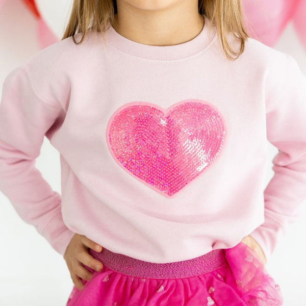 Heart Sequin Patch Valentine's Sweatshirt- Pink