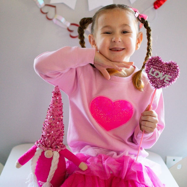 Heart Sequin Patch Valentine's Sweatshirt- Pink
