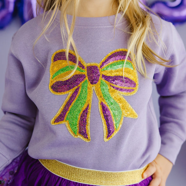 Mardi Gras Sequin Bow Patch Sweatshirt