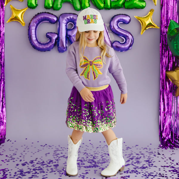 Mardi Gras Sequin Bow Patch Sweatshirt