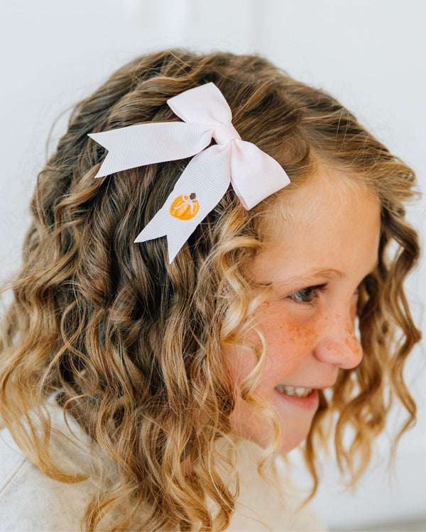 Pumpkin Embroidered Bow Clip