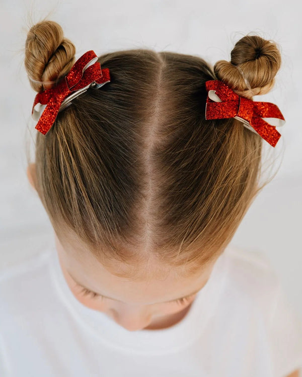 Red Glitter Bow Clip Set