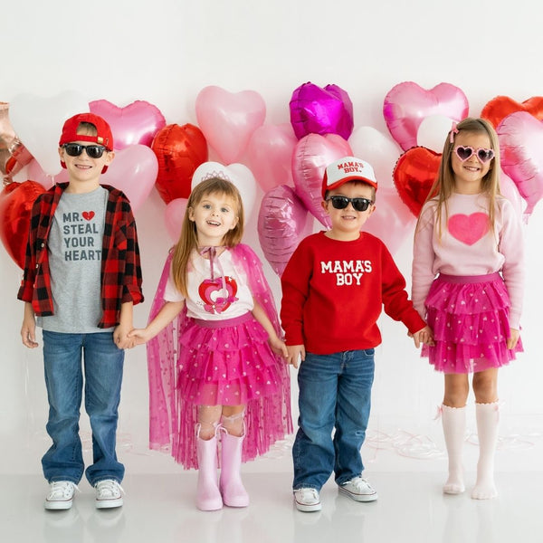 Heart Sequin Patch Valentine's Sweatshirt- Pink