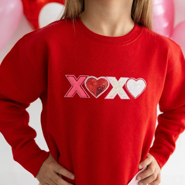 XOXO Sequin Patch Valentine's Sweatshirt- Red