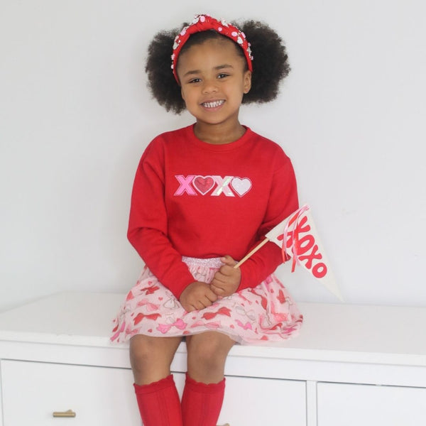 XOXO Sequin Patch Valentine's Sweatshirt- Red