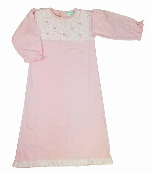 Smocked Bows Daygown- Pink