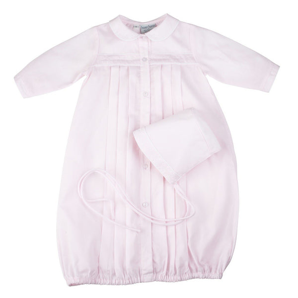 Dot Embroidered Take Me Home Gown W/ Bonnet- Pink