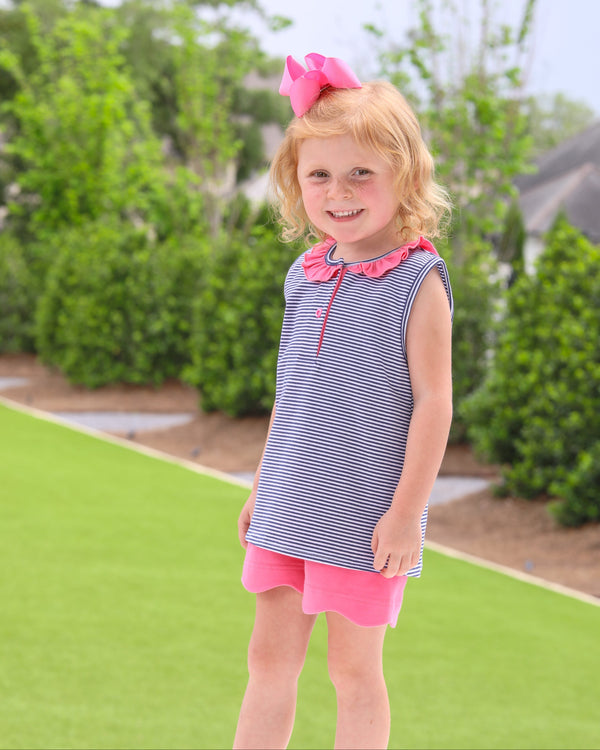 Nora Short Set- Navy Stripe/Pink
