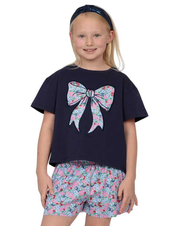 London Floral Bow Navy Boxy T
