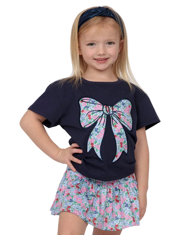 London Floral Bow Navy Boxy T