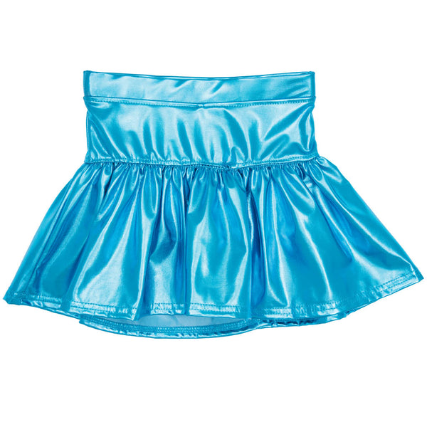 Slick Metallic Gathered Skort- Turquoise
