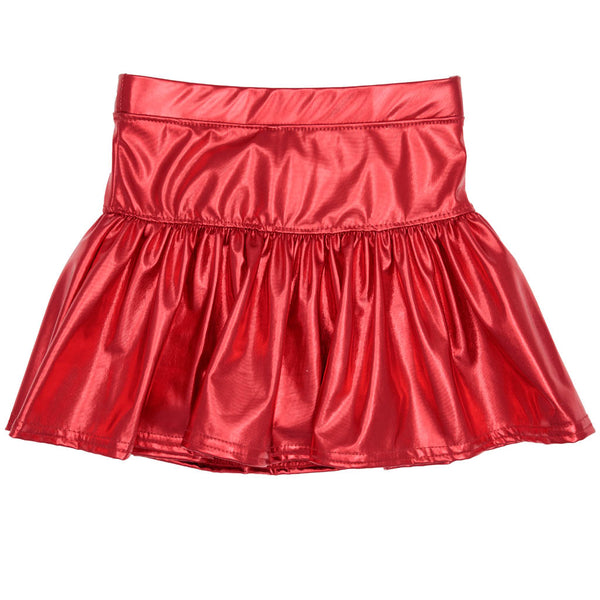 Slick Metallic Gathered Skort- Red