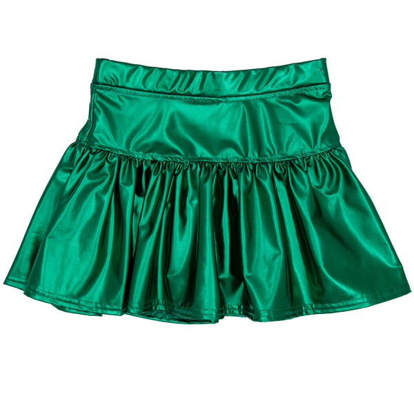 Slick Metallic Gathered Skort- Green